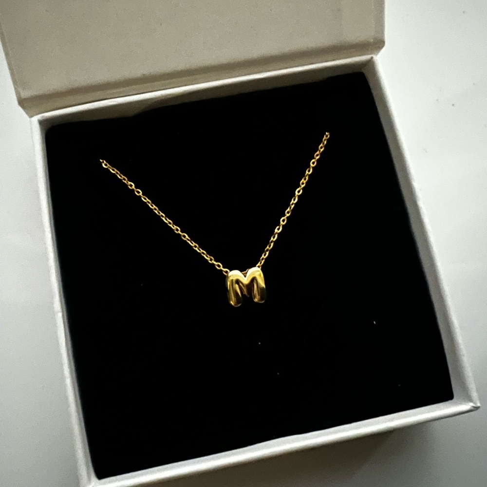 Gold Bubble Letter Initial “M” Necklace